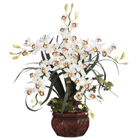 Nearly Natural Cymbidium with Decorative Vase Silk Arrangement 1245-WH